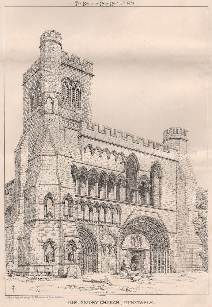 The Priory Church, Dunstable. Bedfordshire 1870 old antique print picture